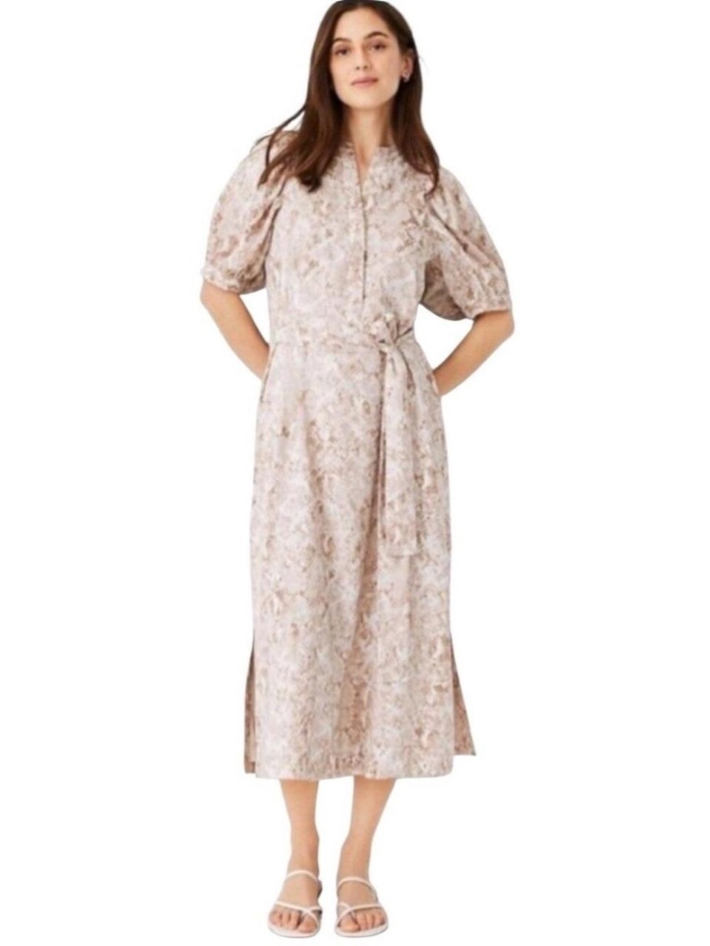Ann Taylor Snakeskin Print Puff Sleeve Midi Dress XL Petite